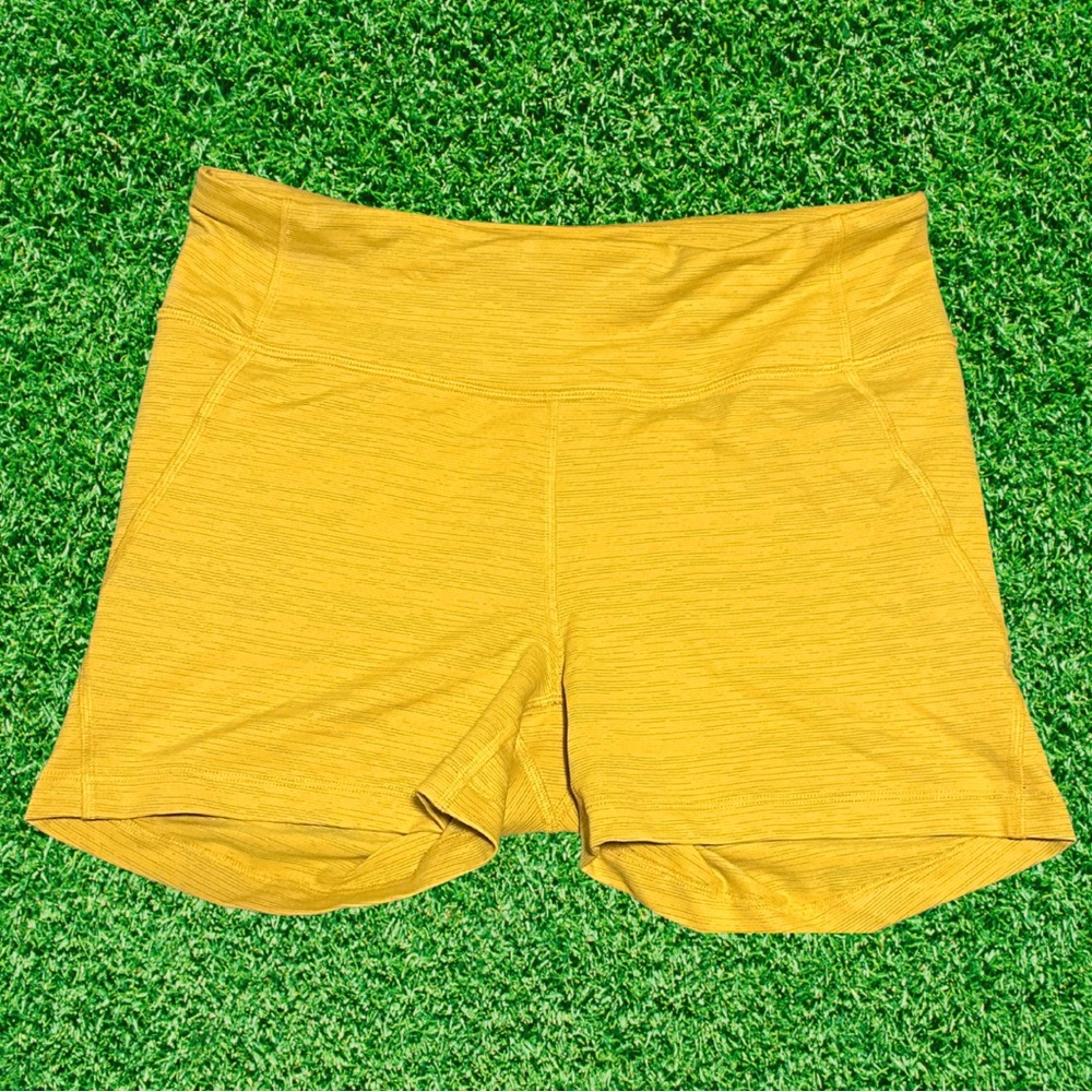 Women's Athletic Shorts in Mustard Yellow - High Waist Performance